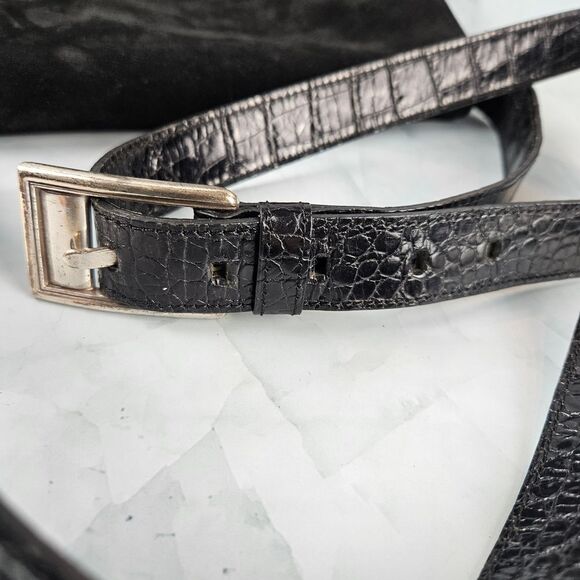 Fossil vintage suede saddle bag, black, croc strap silver hardware - Picture 8 of 9